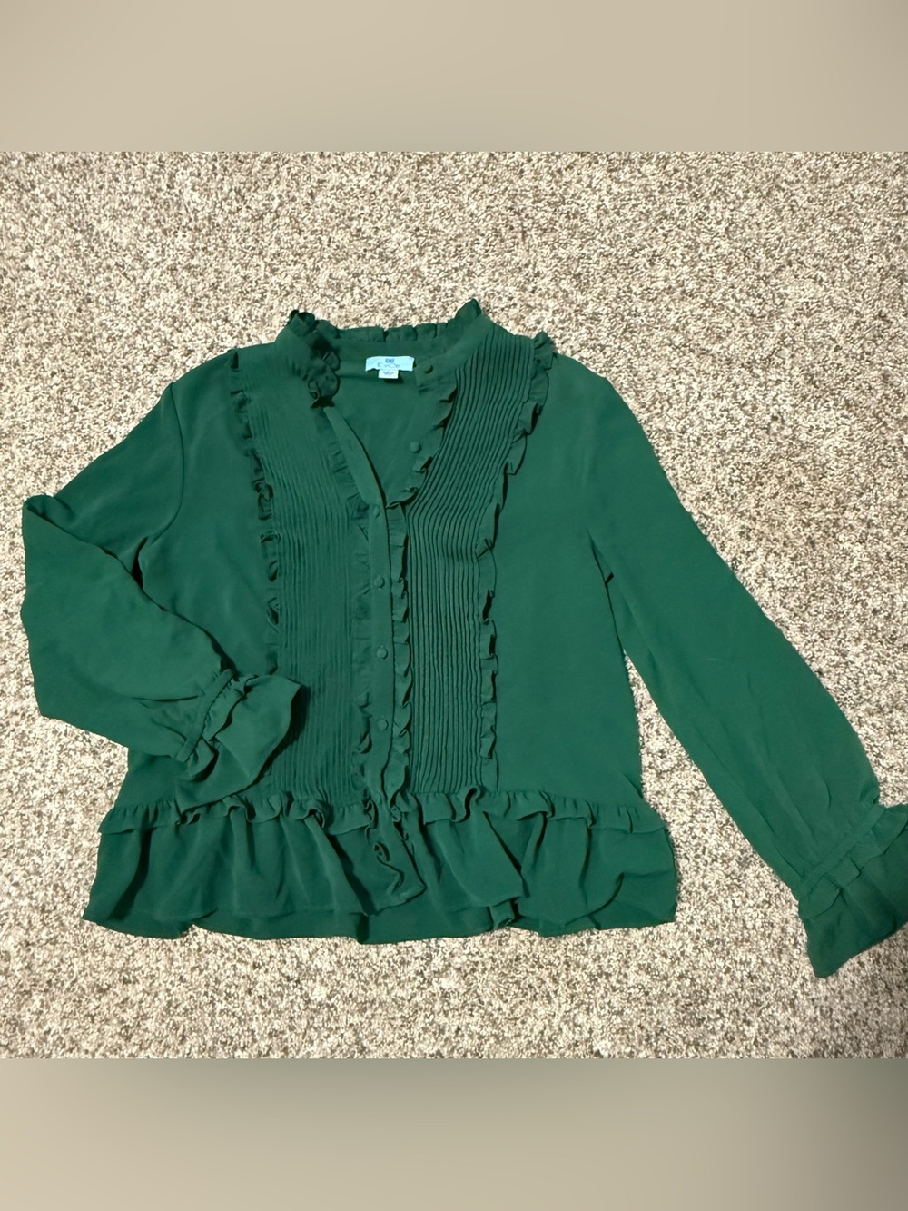 CeCe Forest Green Ruffle Pintuck Blouse